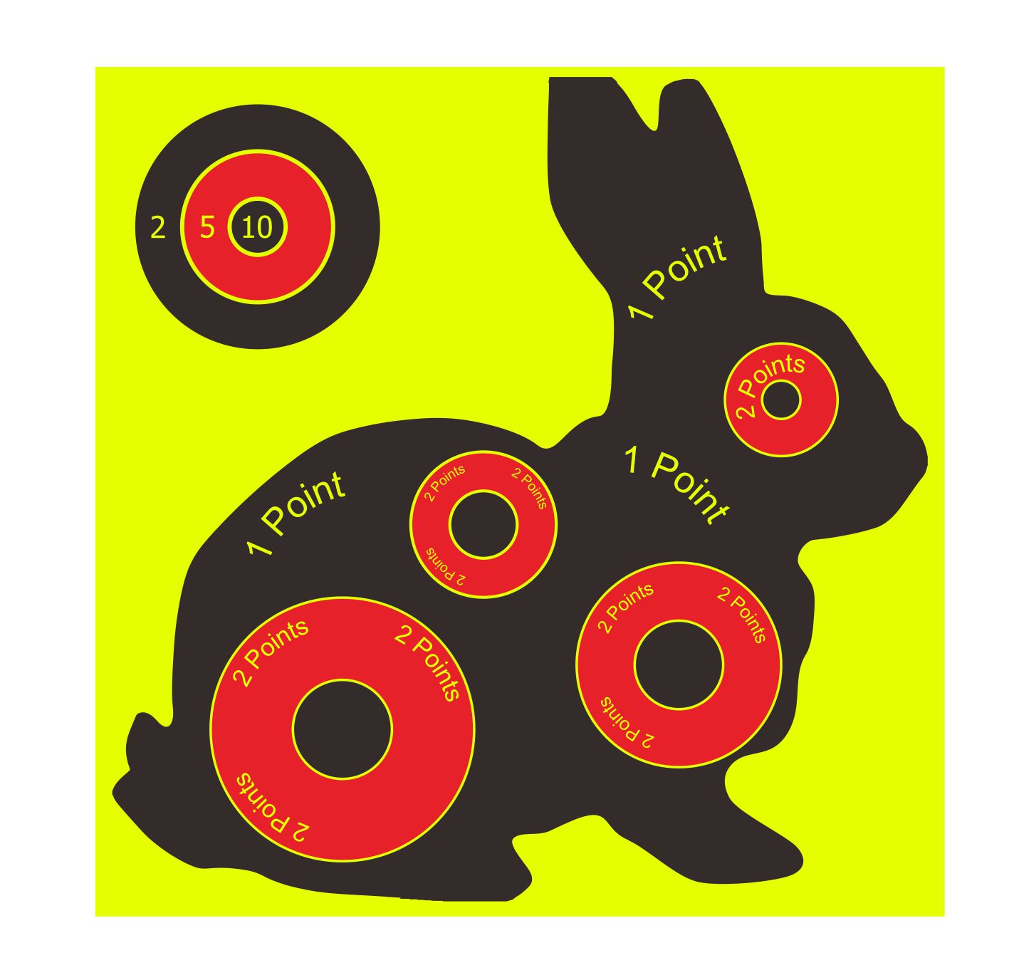 Rabbit Splatter Shooting Target Stickers, Size 4 inch x 4 inch, 100mm x 100mm, Reactive Self Adhesive Splash Targets, Fluorescent Yellow, Black & Red
