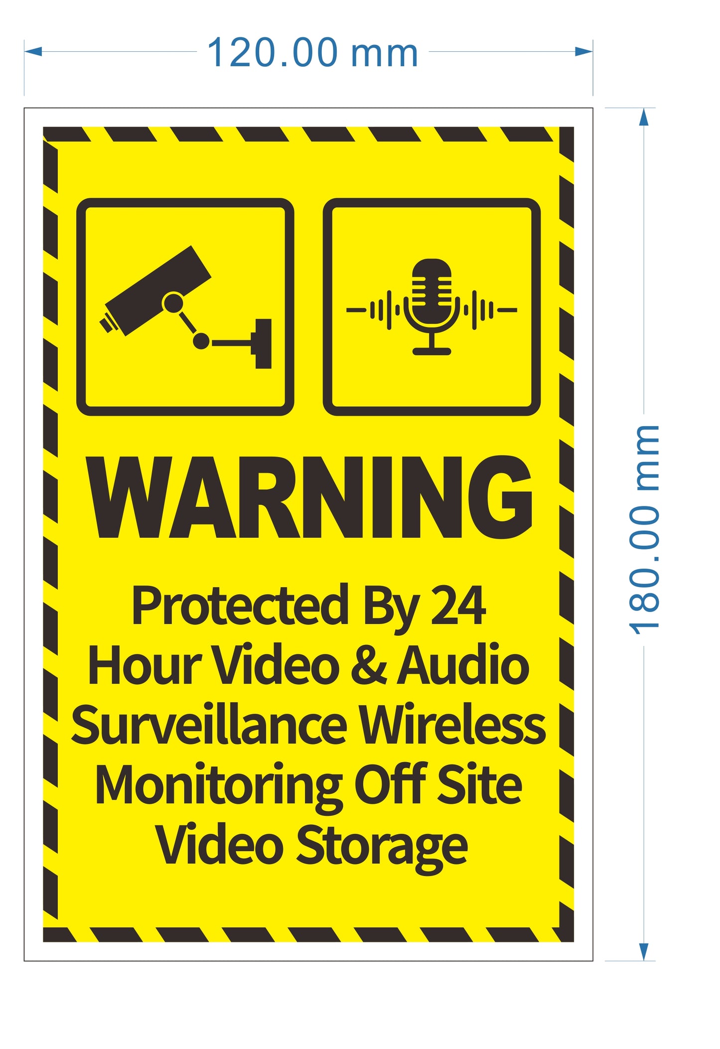 CCTV 24 Hour Video & Audio Surveillance Self-Adhesive Vinyl Stickers, 180mm x 120mm, Wireless Monitoring, Off Site Video Storage