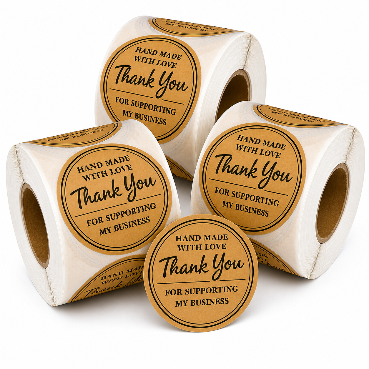 Handmade with Love Stickers, Size 50mm Round, Baking Stickers, Self-Adhesive Labels, Made from Kraft Paper, for Small Businesses.