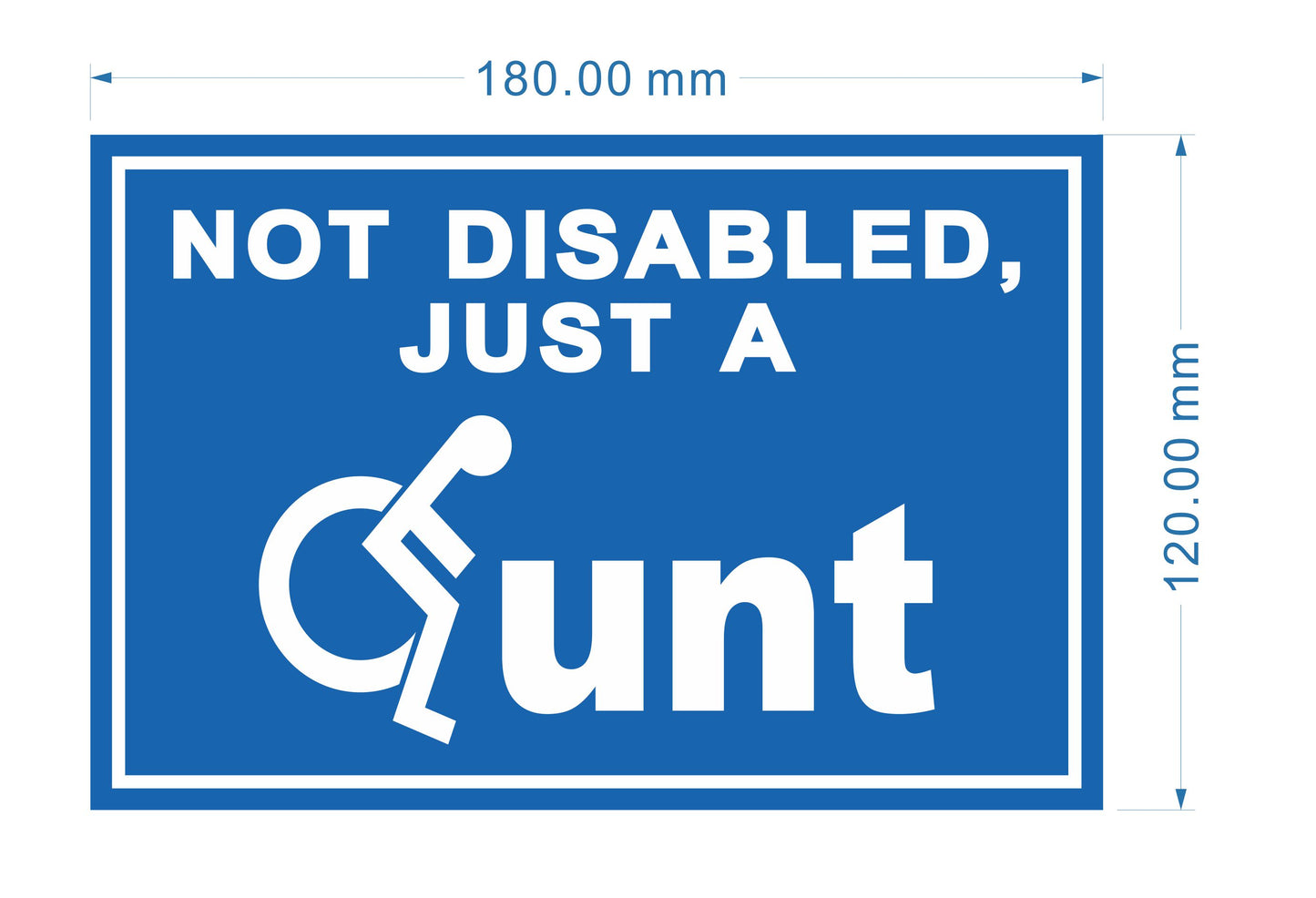 Not Disabled Just A CU*T Stickers, Size 180mm x 120mm, Funny Car Bumper Sticker, Adult Humour, Prank Stickers