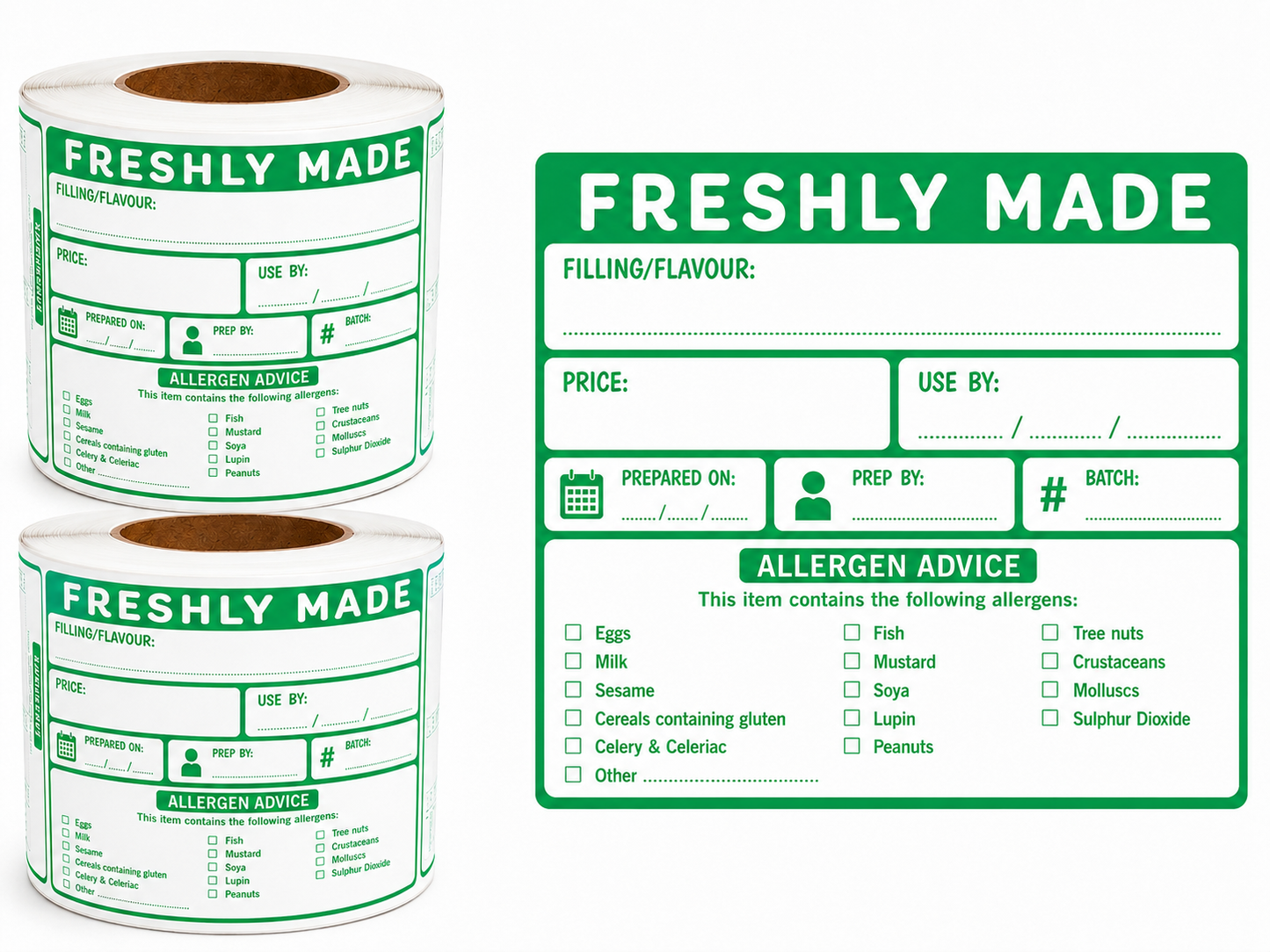 Freshly Made Food Labels with Allergen Warning Checklist – 80mm x 66mm