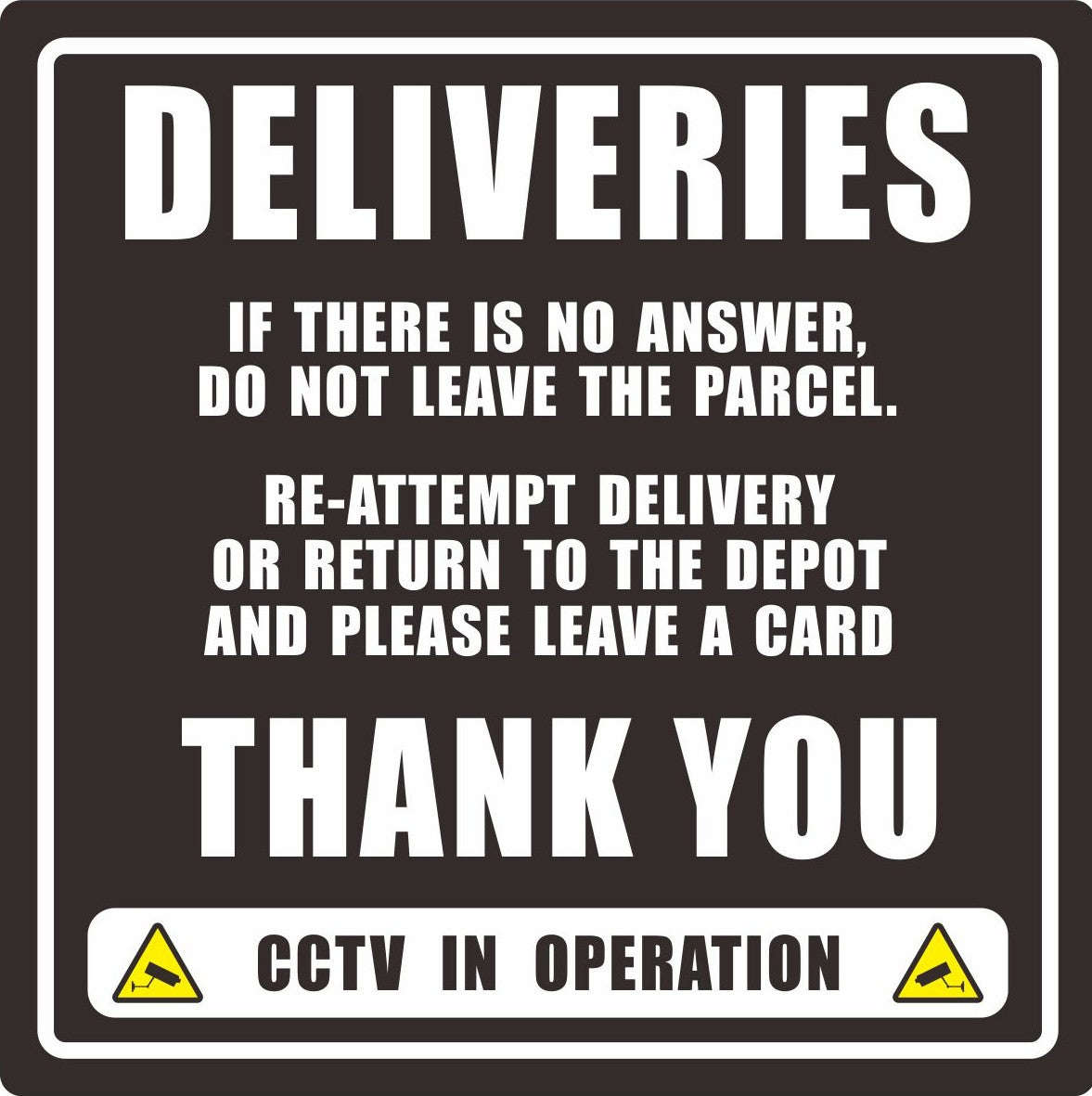 If No Answer Do Not Leave The Parcel. Re-Attempt Delivery Or Return To The Depot, Waterproof & UV Fade Resistant Self-Adhesive Vinyl Stickers, 100mm x 100mm