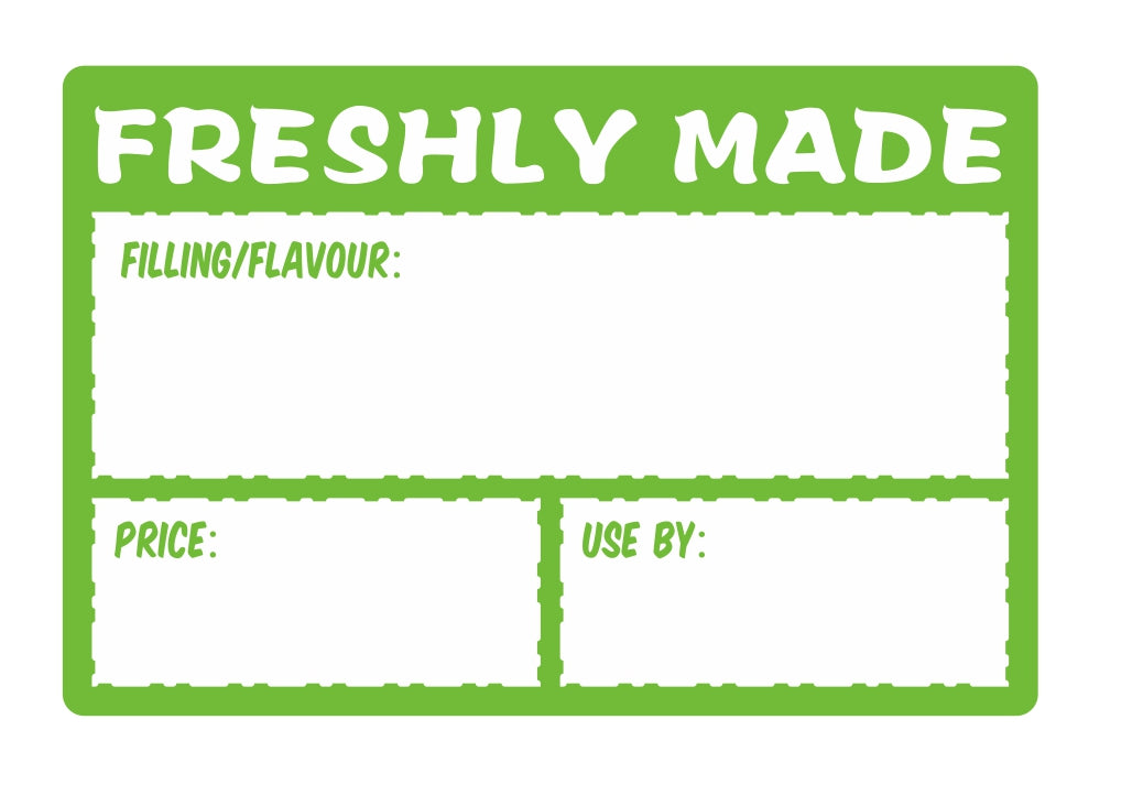 Freshly Made Food Labels for Sandwich's and Fresh Food, Size 75mm x 50mm, Easy to Write On