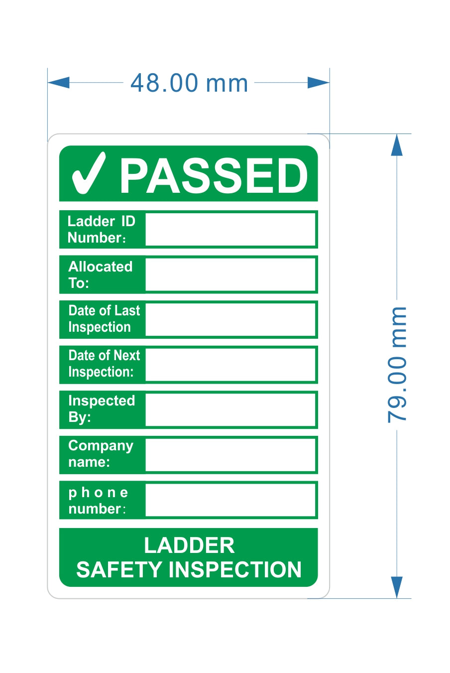 Ladder Safety Inspection Labels, Passed, Size 79mm x 48mm