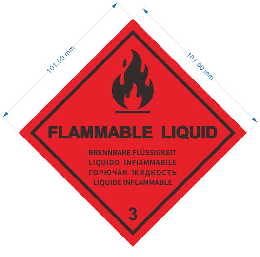 Flammable Liquid Hazard Warning Sign Stickers, Class 3 Labels
