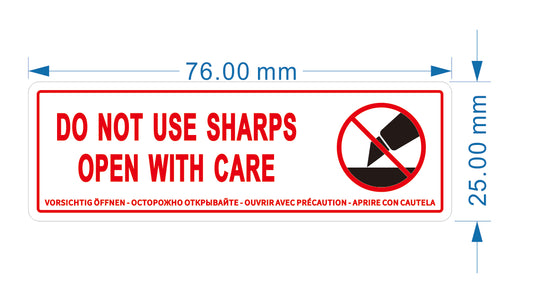 Do Not Use Sharps Open with Care Warning Label Stickers