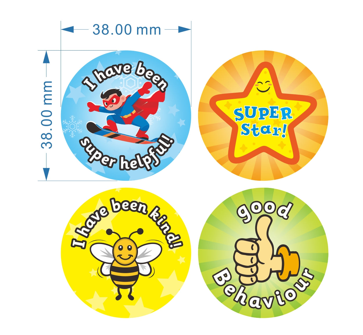 Good Behaviour Reward Stickers for Children, 38mm in Size, 4 Styles