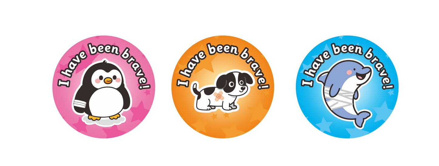 Bravery Stickers for Children, Round 38mm in Size, 3 Animal Designs