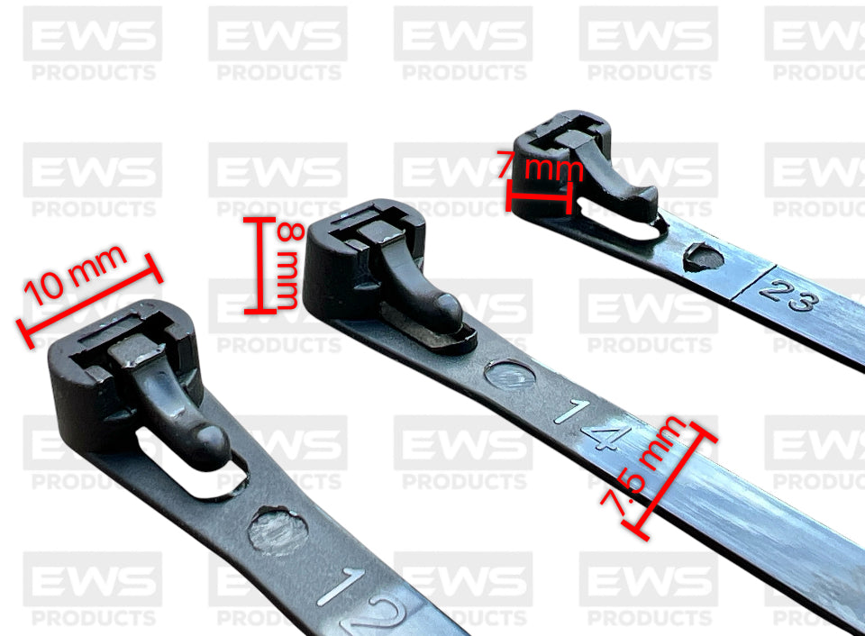 Reusable Cable Ties, Zip Ties, Heavy Duty for Indoor And Outdoor Use, 7.6mm Size, Black, Various Size Lengths Available