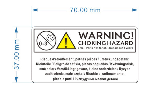 Choking Hazard Warning Stickers, Not Suitable for Children Under 3 Years, 70mm x 37mm, 500 Per Roll