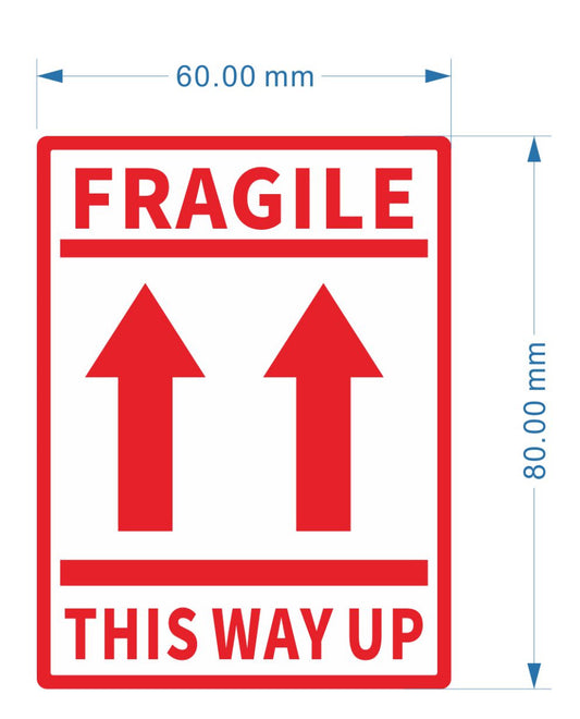 Fragile This Way Up Parcel Labels, Large Size 80mm x 60mm, Self Adhesive Labels, 500 per roll