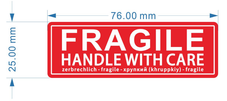 1,500 Parcel Warning Labels, Each Size 1" x 3" Inch 25mm x 76mm, 500 of Each Style On Roll, Fragile Handle with Care, Please Do Not Bend and Glass Handle with Care