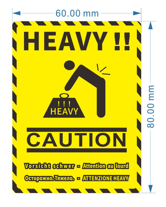 Heavy Caution Parcel Labels, Large Size 80mm x 60mm, Self Adhesive Labels, 500 per roll