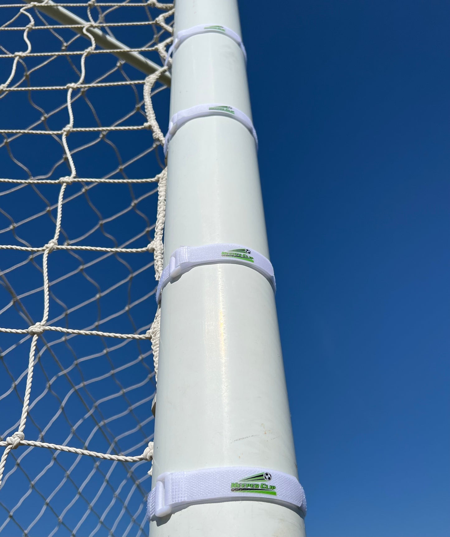 Football Goal Hook & Loop Securing Net Straps, Reusable Fastening Goal Ties, 46cm Long X 2cm Wide, White.
