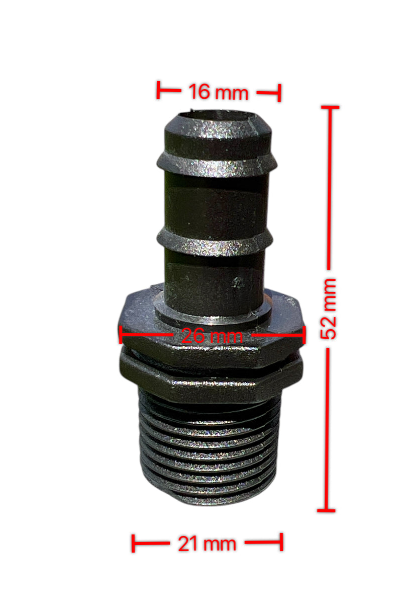 Barbed Hose Tail Fitting / Connector in Polypropylene, Male, BSP (PACK OF 2)