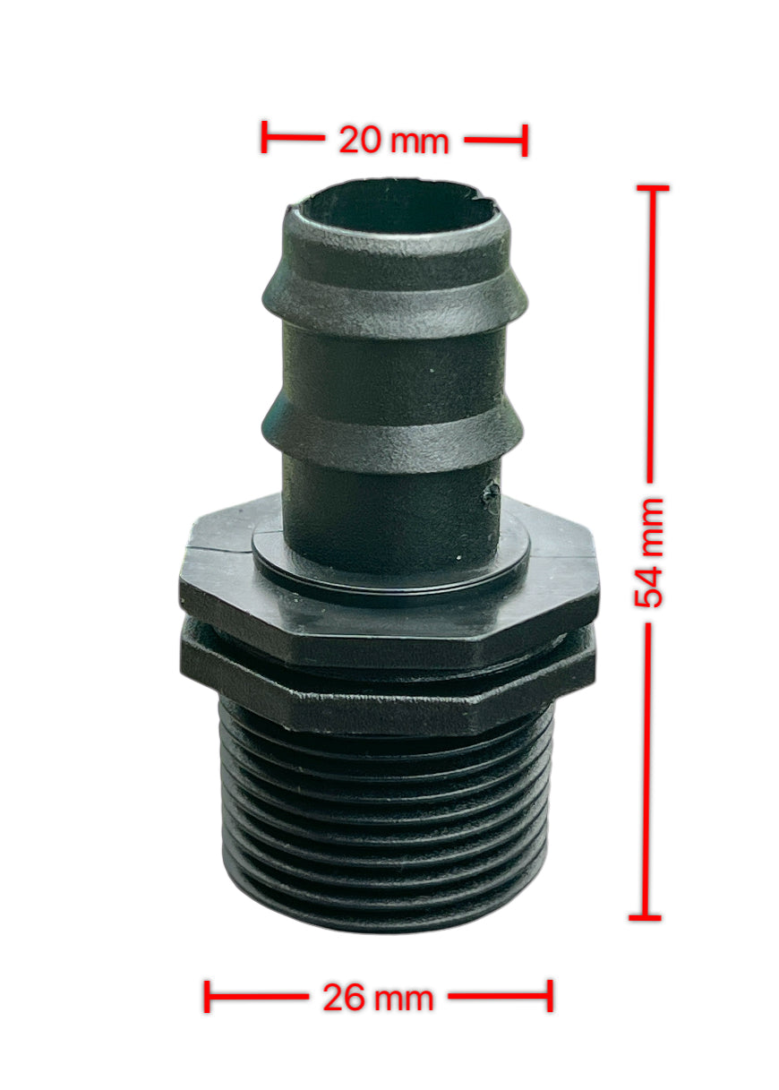Barbed Hose Tail Fitting / Connector in Polypropylene, Male, BSP (PACK OF 2)
