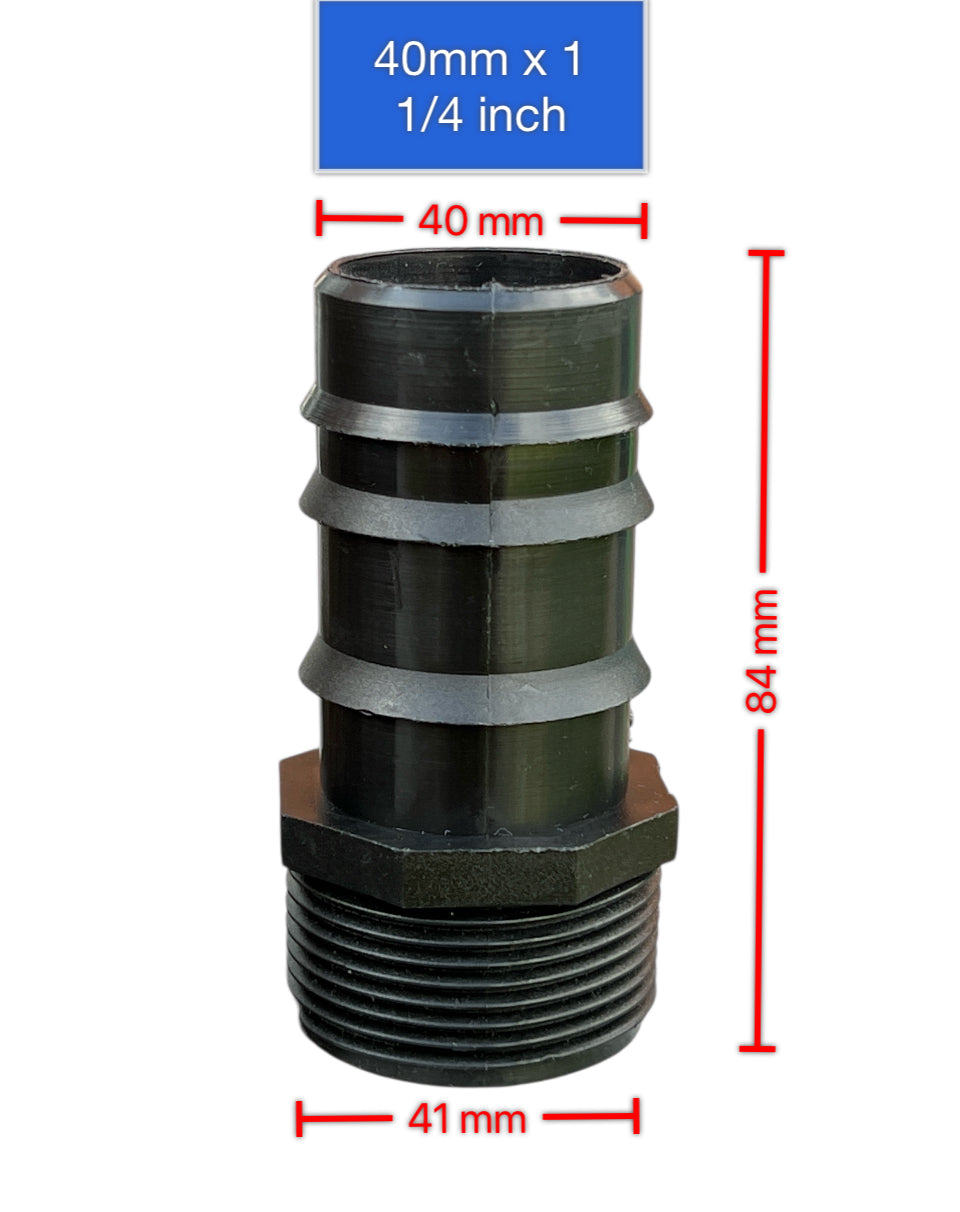 Barbed Hose Tail Fitting / Connector in Polypropylene, Male, BSP (PACK OF 2)