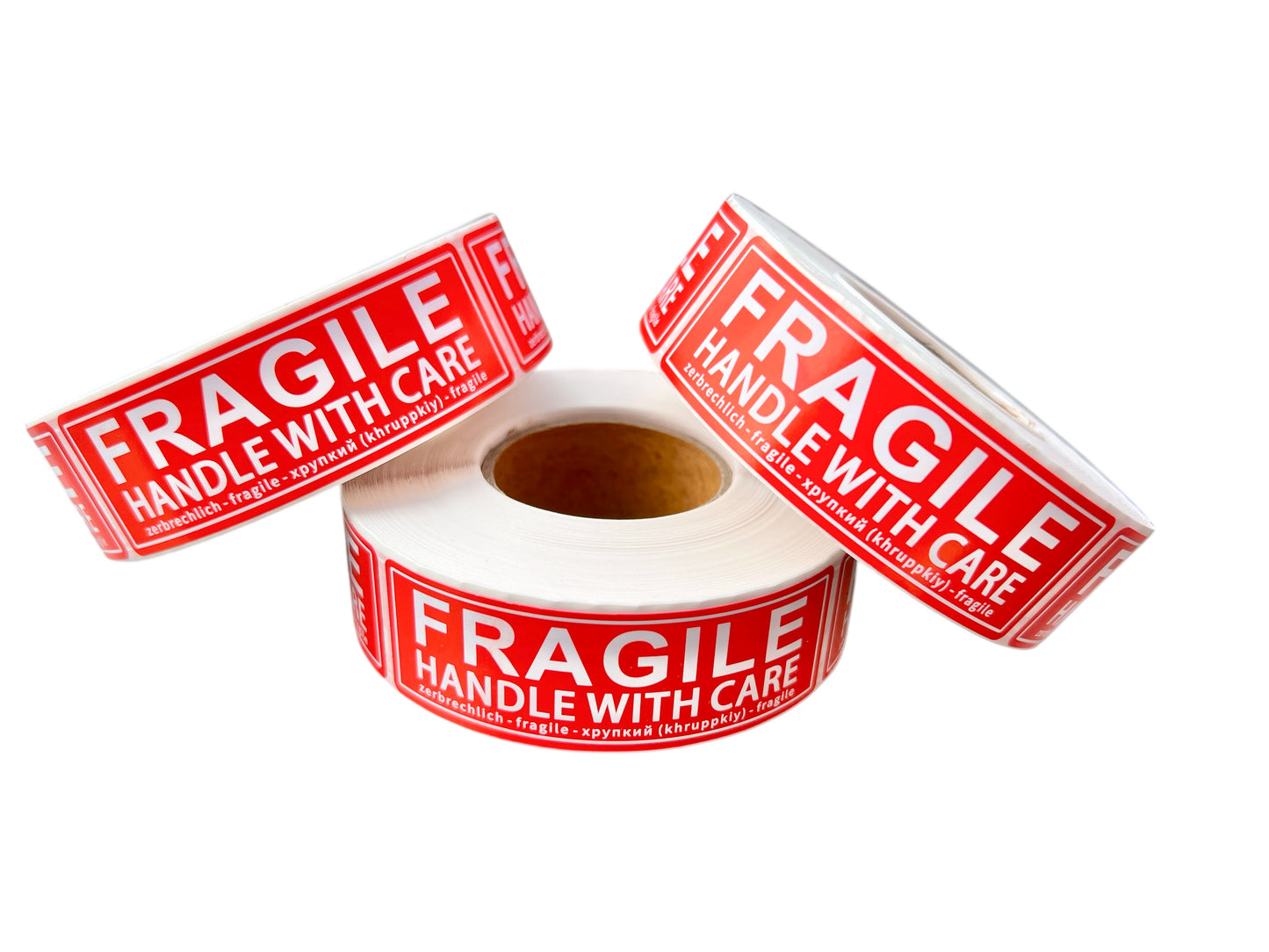 Fragile Handle with Care Parcel Warning Labels, Size 1" x 3" Inch 25mm x 76mm, 500 Per Roll