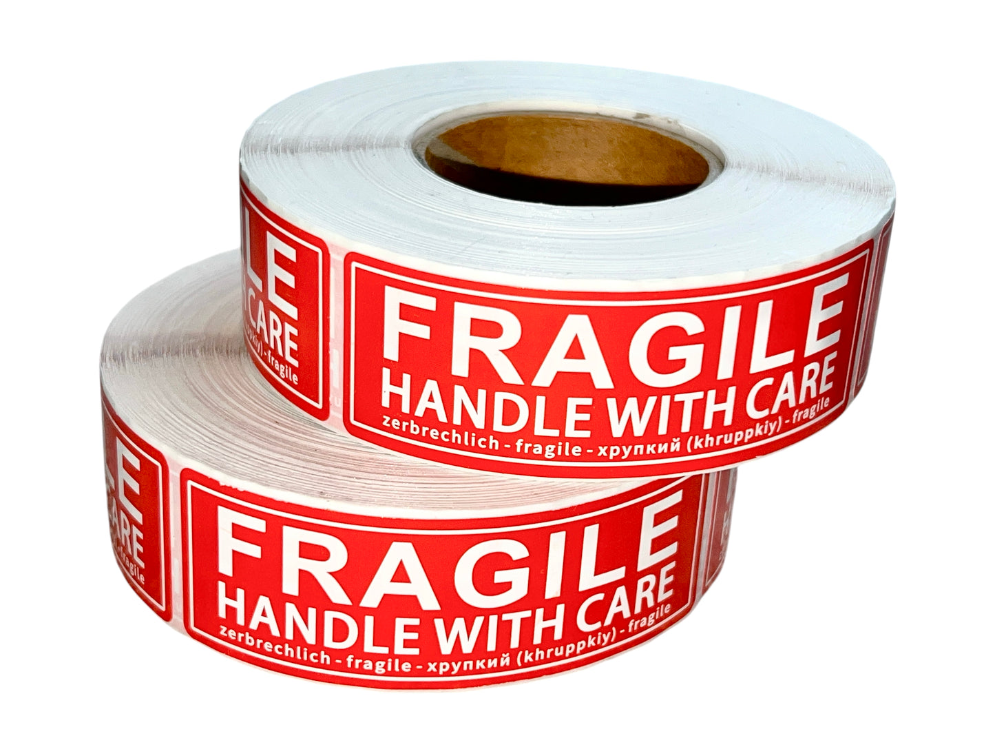 Fragile Handle with Care Parcel Warning Labels, Size 1" x 3" Inch 25mm x 76mm, 500 Per Roll