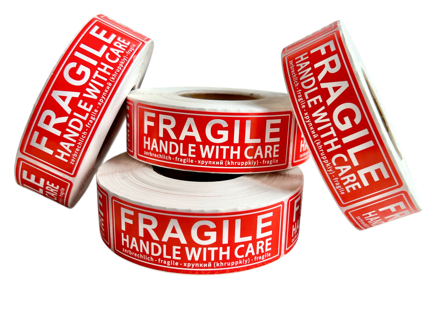 Fragile Handle with Care Parcel Warning Labels, Size 1" x 3" Inch 25mm x 76mm, 500 Per Roll