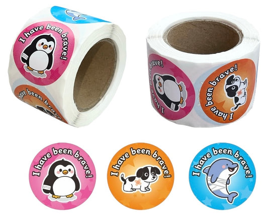 Bravery Stickers for Children, Round 38mm in Size, 3 Animal Designs