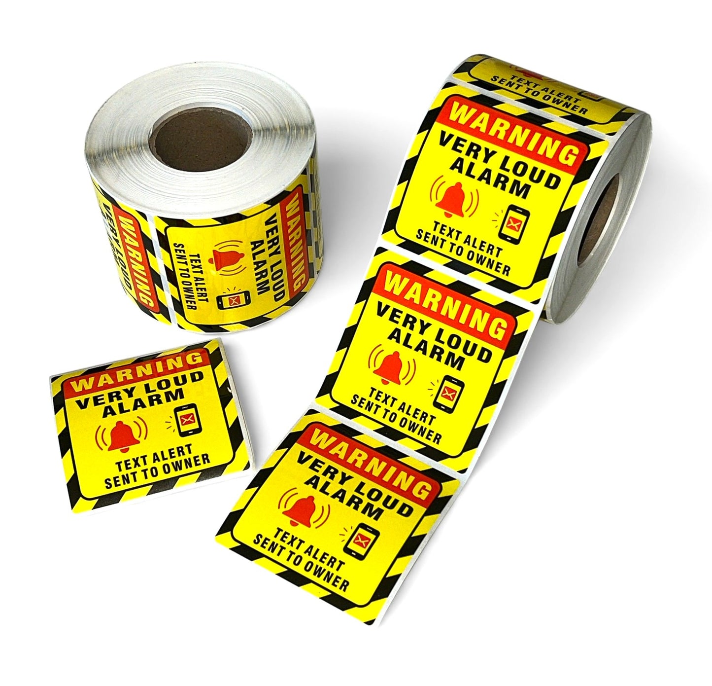 WARNING VERY LOUD ALARM WITH PHONE TEXT ALERT Stickers, Deter Intruders With These Signs. Size 75mm x 75mm, Ideal For Vans, Sheds, Garages And Homes