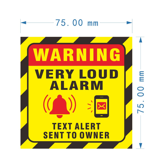 WARNING VERY LOUD ALARM WITH PHONE TEXT ALERT Stickers, Deter Intruders With These Signs. Size 75mm x 75mm, Ideal For Vans, Sheds, Garages And Homes