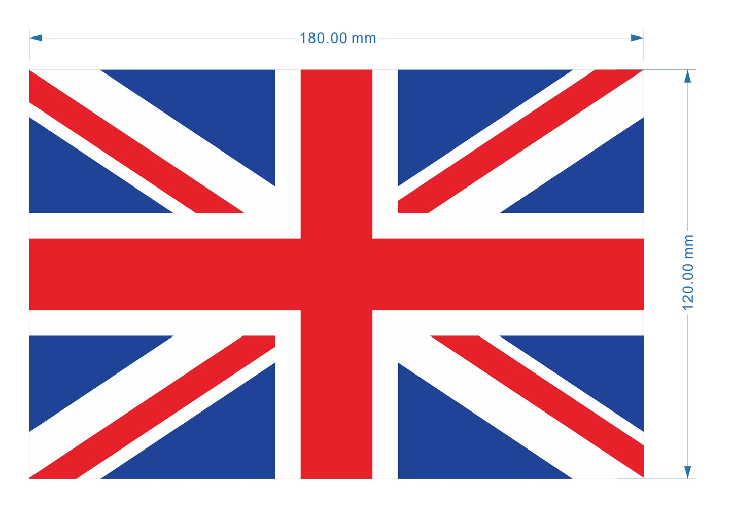 Union Jack flag with dimensions 180 mm by 120 mm