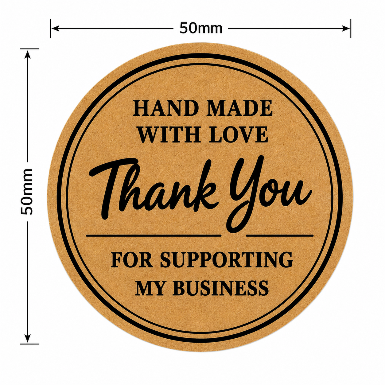 Handmade with Love Stickers, Size 50mm Round, Baking Stickers, Self-Adhesive Labels, Made from Kraft Paper, for Small Businesses.