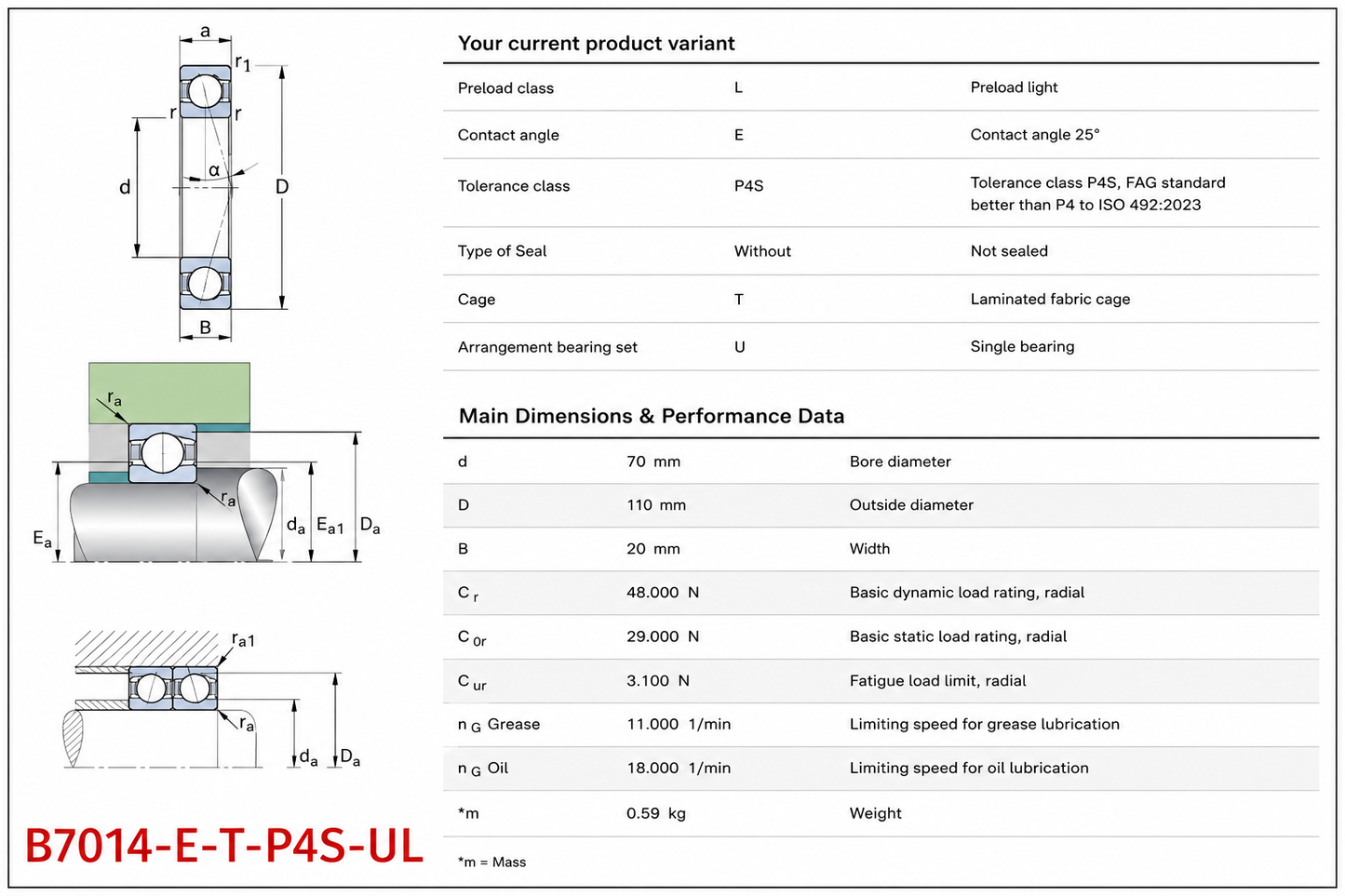 B7014-E-T-P4S-UL Precision Angular Contact Ball Spindle Bearing 70 x 110 x 20 mm