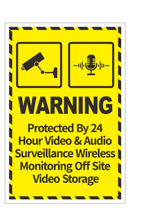 CCTV 24 Hour Video & Audio Surveillance Self-Adhesive Vinyl Stickers, 180mm x 120mm, Wireless Monitoring, Off Site Video Storage