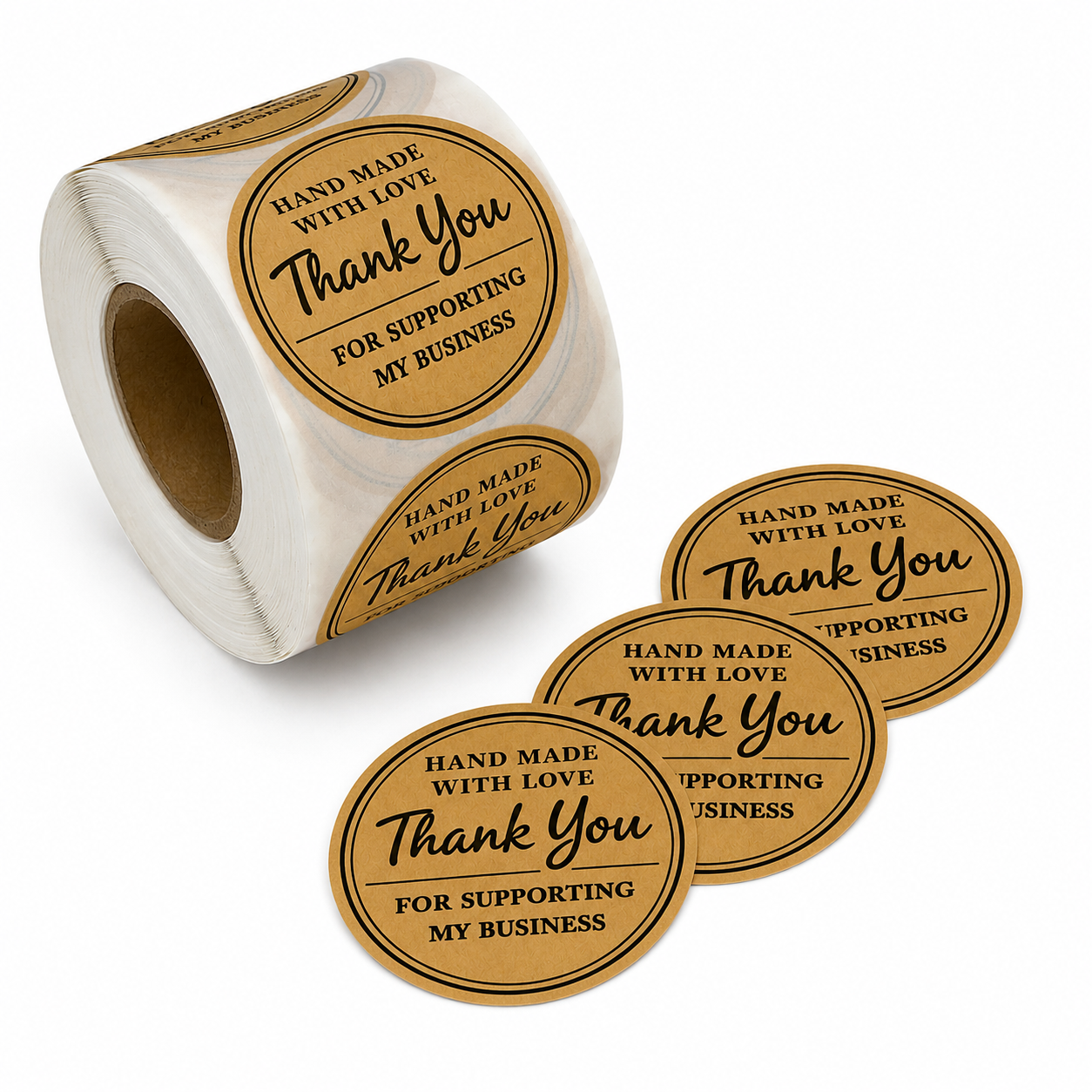 Handmade with Love Stickers, Size 50mm Round, Baking Stickers, Self-Adhesive Labels, Made from Kraft Paper, for Small Businesses.