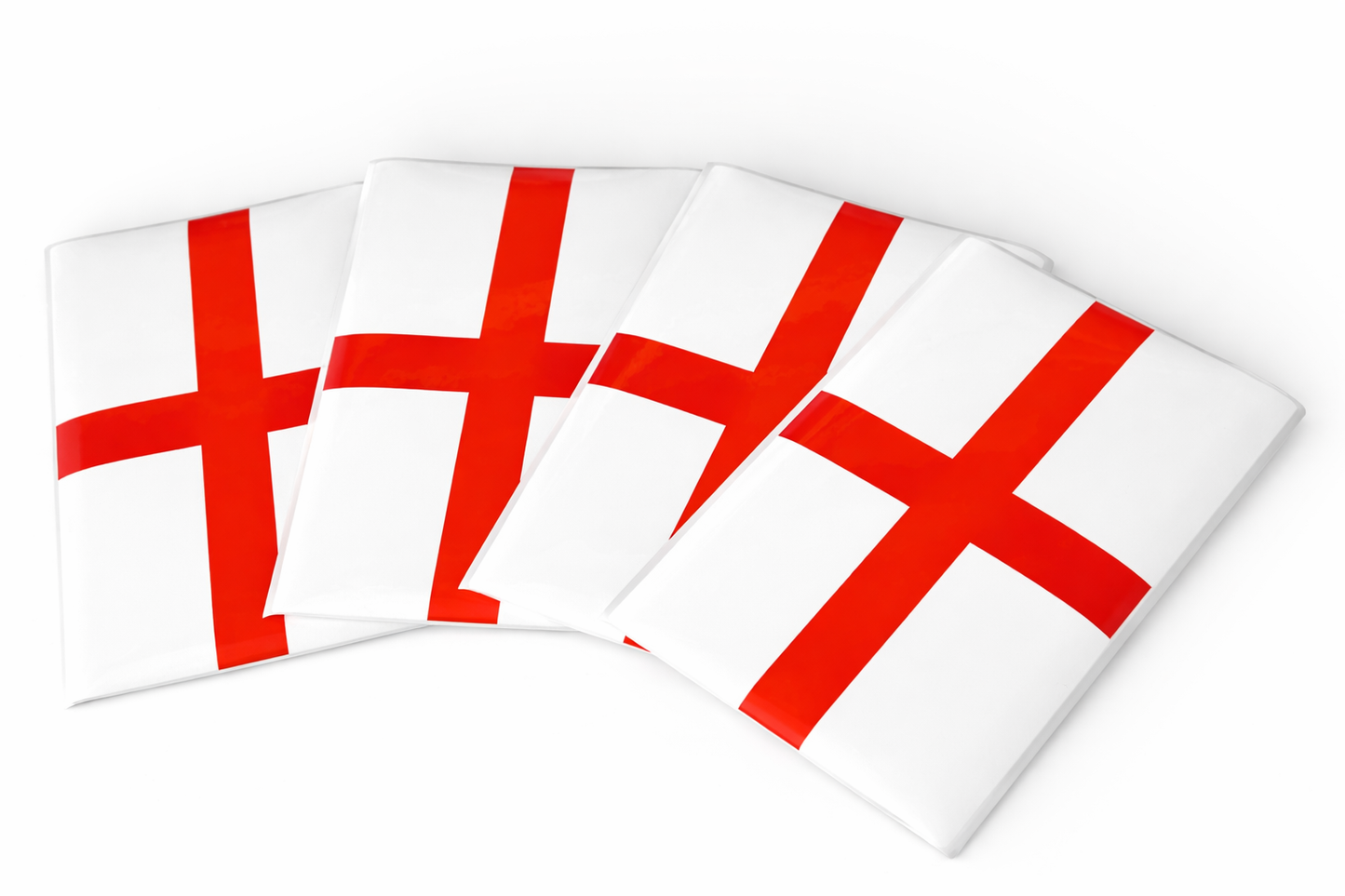 4 small St George flag stickers on a white background 