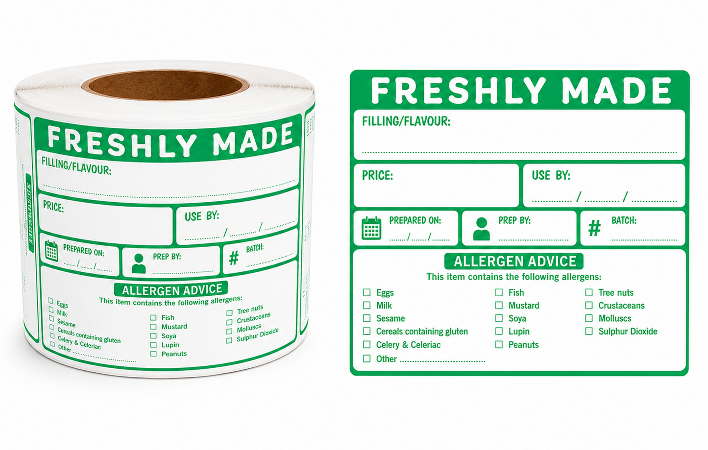 Freshly Made Food Labels with Allergen Warning Checklist – 80mm x 66mm