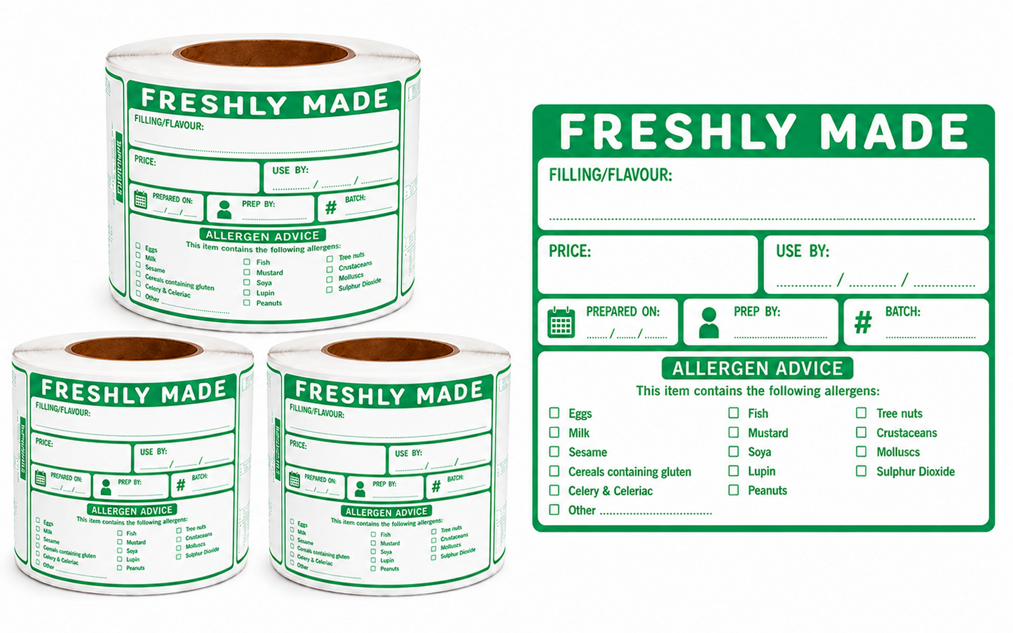 Freshly Made Food Labels with Allergen Warning Checklist – 80mm x 66mm