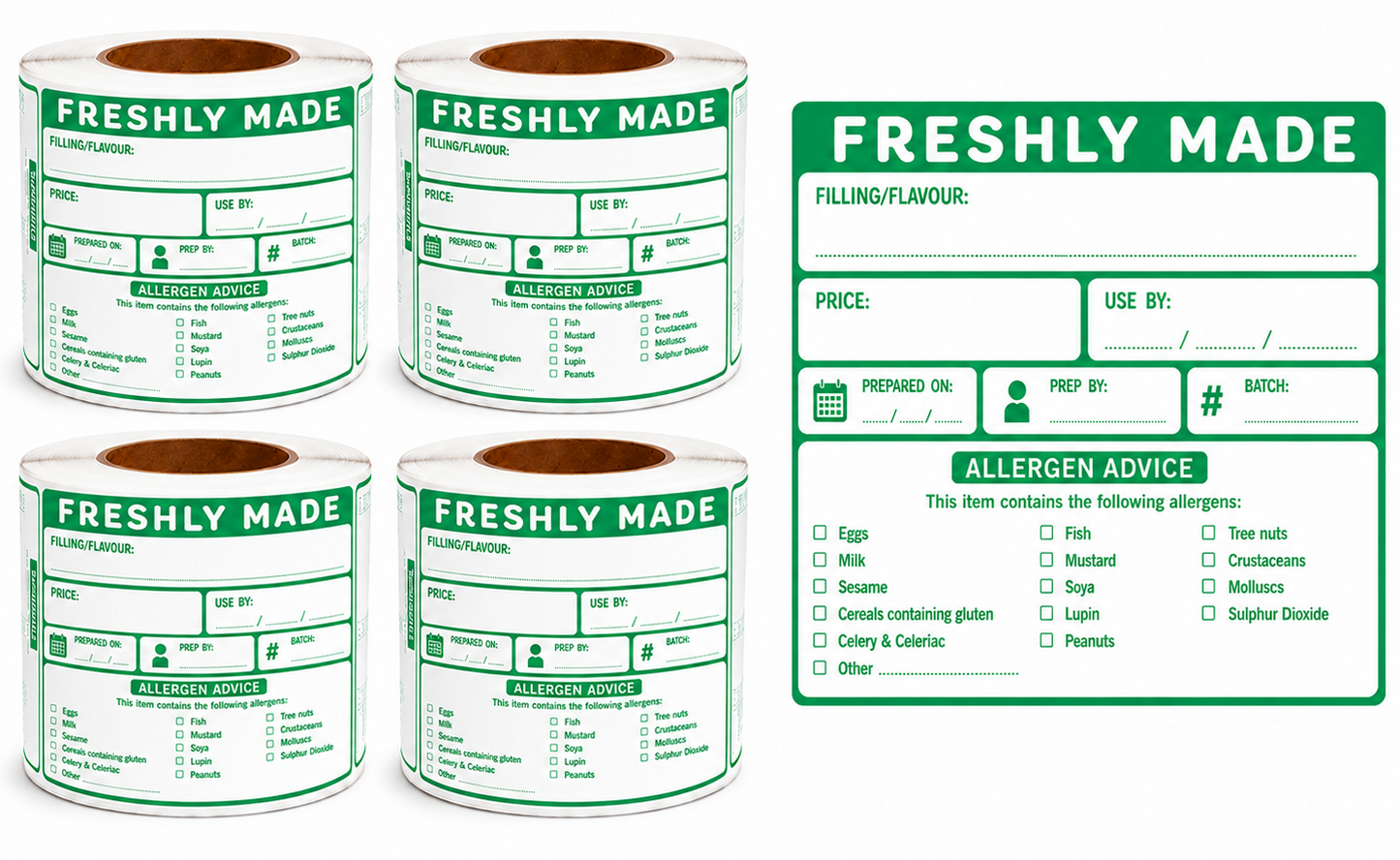 Freshly Made Food Labels with Allergen Warning Checklist – 80mm x 66mm