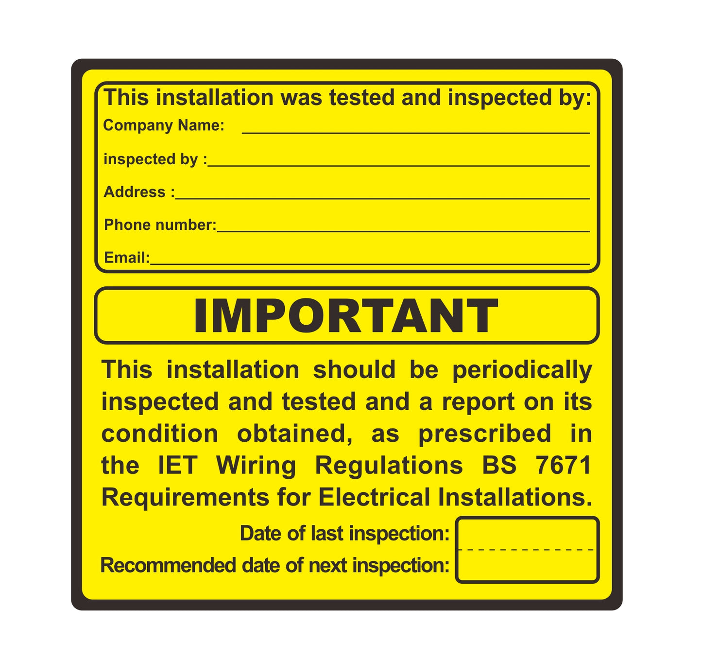 Electrical Safety Periodic Inspection Test Stickers