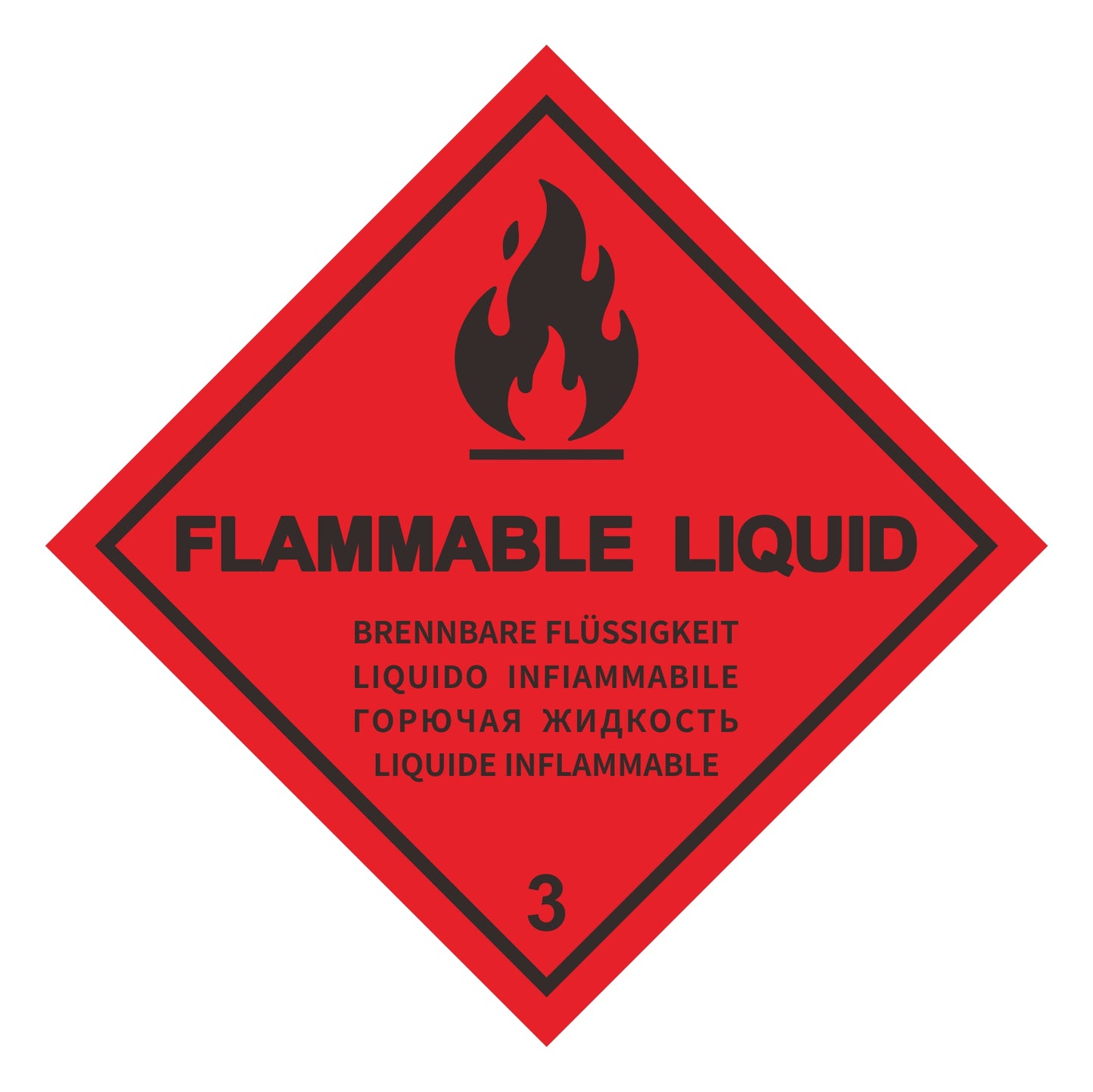 Flammable Liquid Hazard Warning Sign Stickers, Class 3 Labels