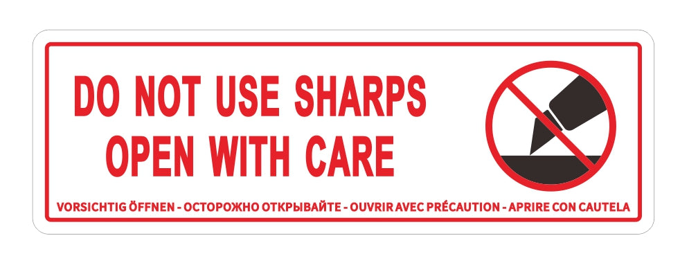 Do Not Use Sharps Open with Care Warning Label Stickers