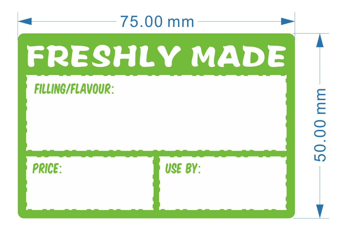 Freshly Made Food Labels for Sandwich's and Fresh Food, Size 75mm x 50mm, Easy to Write On