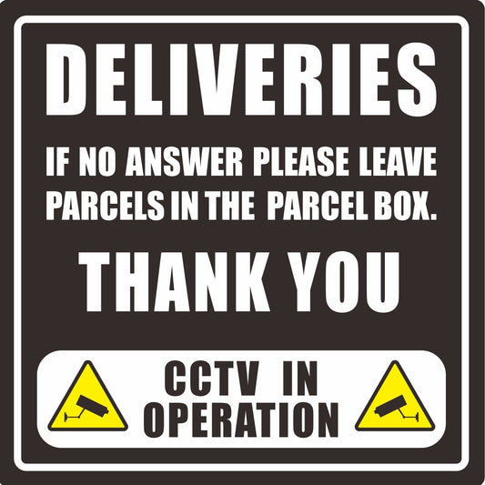 If There Is No Answer Please Leave Parcels In The Parcel Box, Waterproof & UV Fade Resistant Self-Adhesive Vinyl Stickers, 100mm x 100mm, CCTV Warning