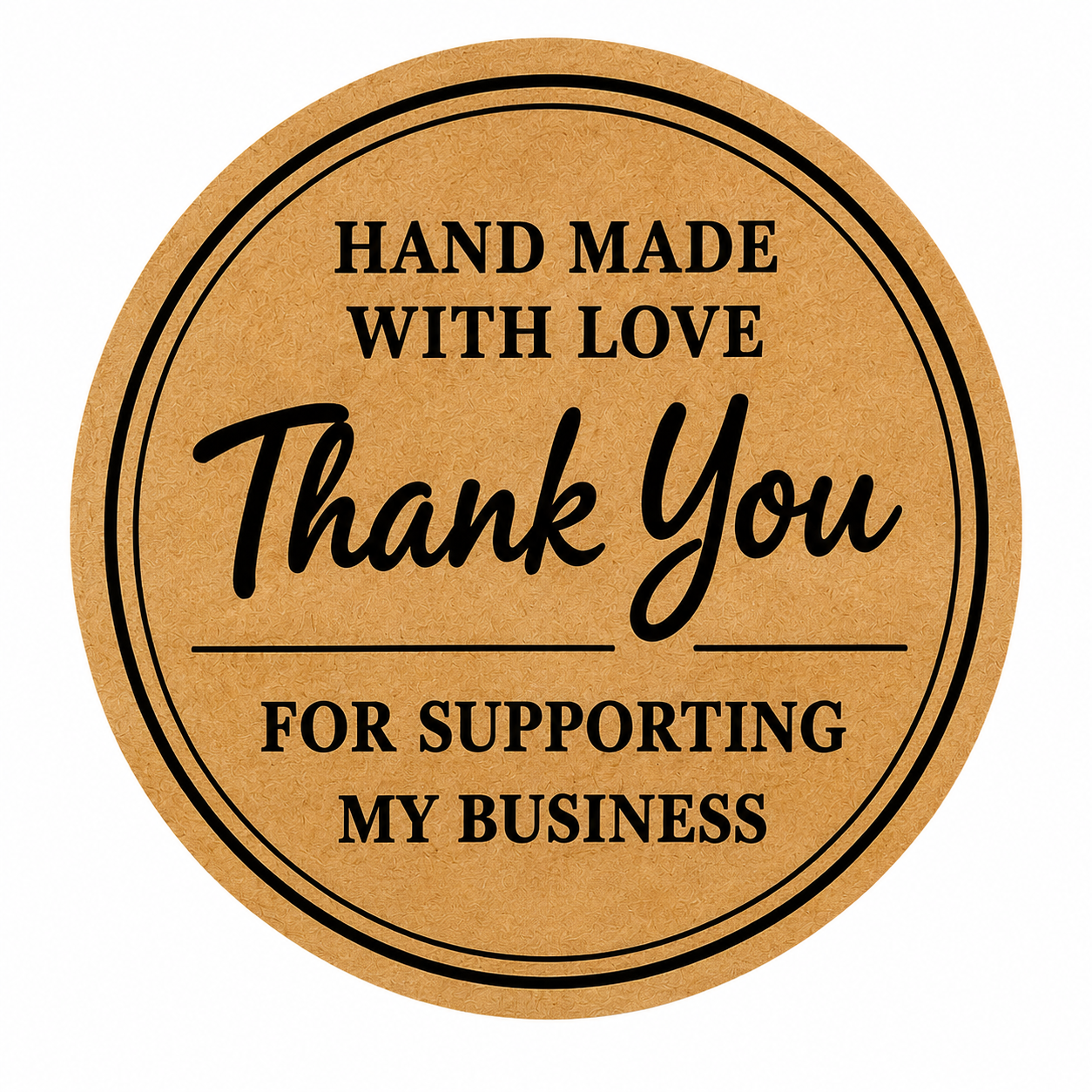 Handmade with Love Stickers, Size 50mm Round, Baking Stickers, Self-Adhesive Labels, Made from Kraft Paper, for Small Businesses.