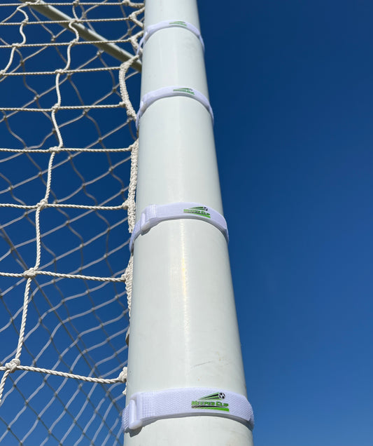 Football Goal Hook & Loop Securing Net Straps, Reusable Fastening Goal Ties, 46cm Long X 2cm Wide, White.
