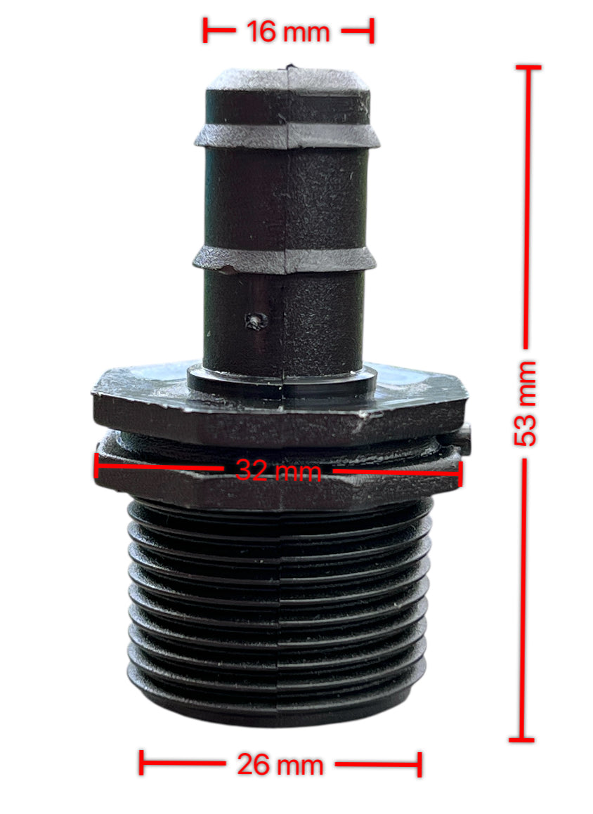 Barbed Hose Tail Fitting / Connector in Polypropylene, Male, BSP (PACK OF 2)