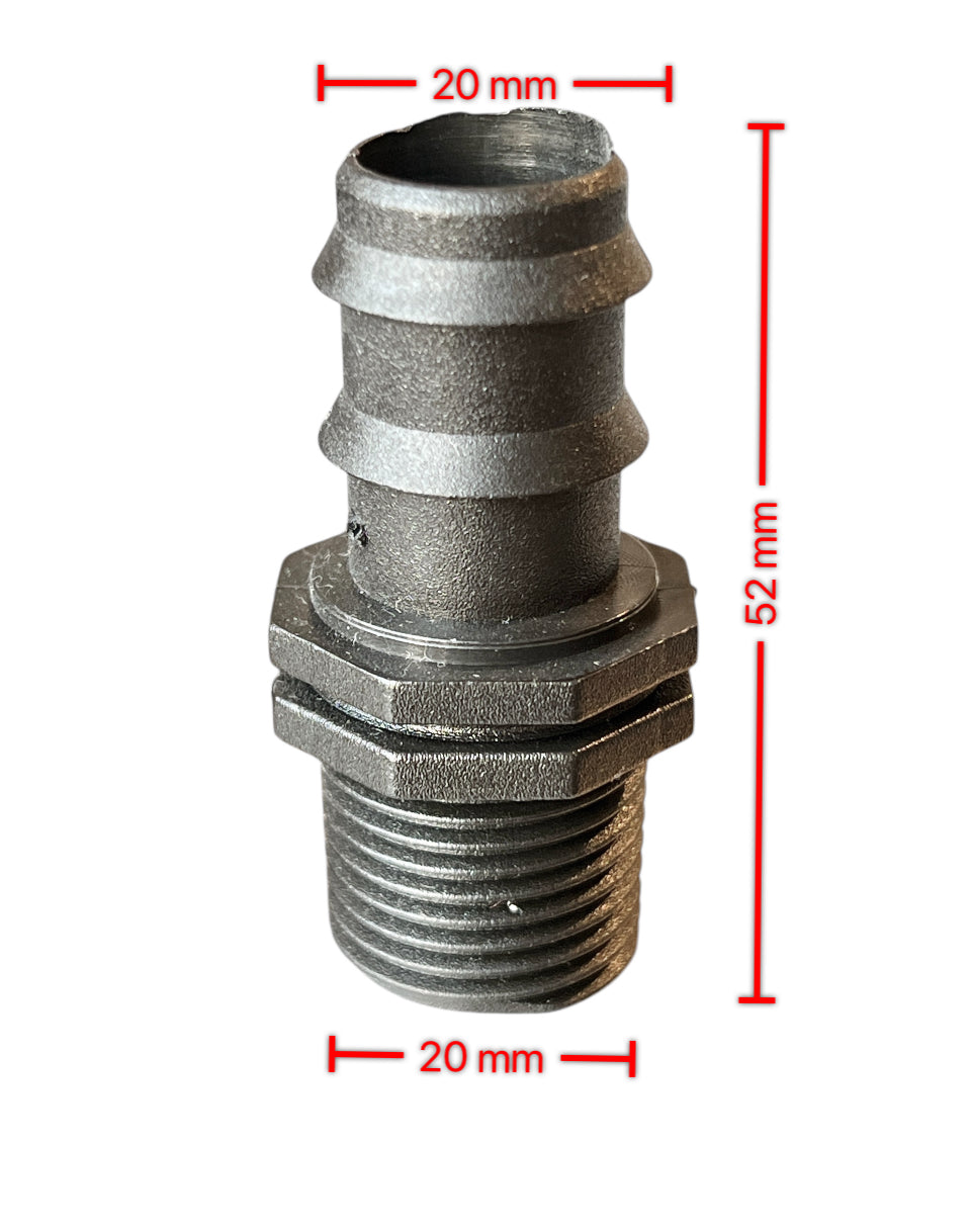 Barbed Hose Tail Fitting / Connector in Polypropylene, Male, BSP (PACK OF 2)