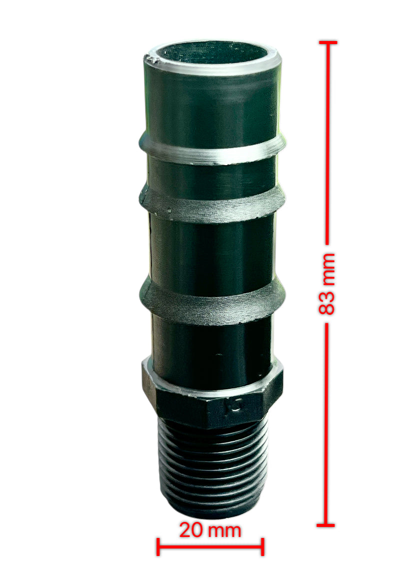Barbed Hose Tail Fitting / Connector in Polypropylene, Male, BSP (PACK OF 2)