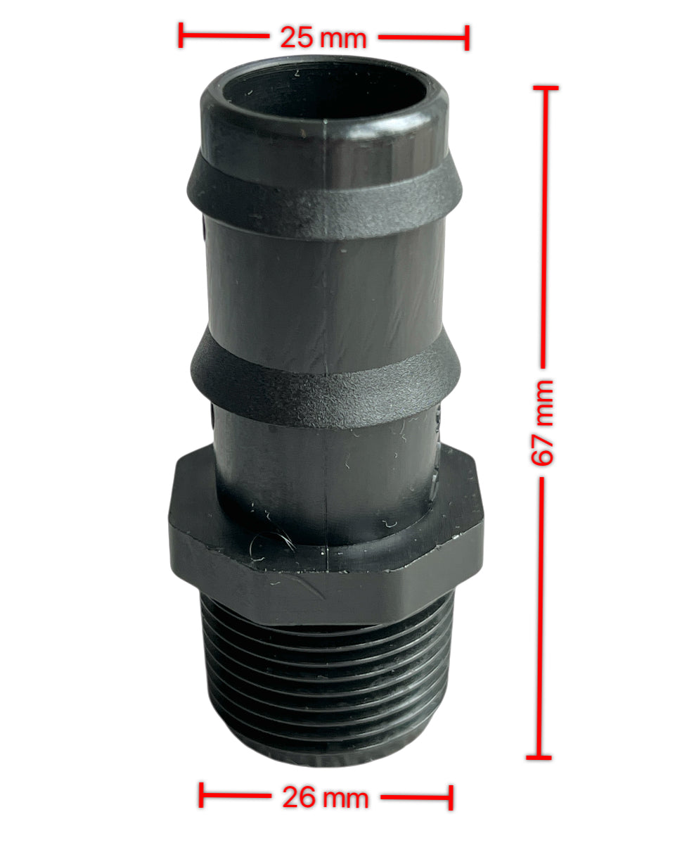 Barbed Hose Tail Fitting / Connector in Polypropylene, Male, BSP (PACK OF 2)