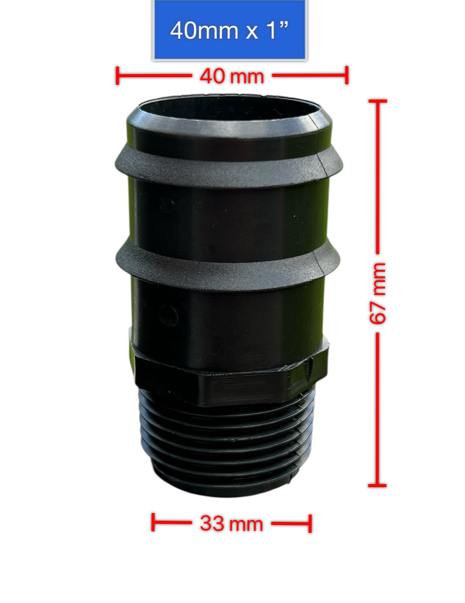 Barbed Hose Tail Fitting / Connector in Polypropylene, Male, BSP (PACK OF 2)