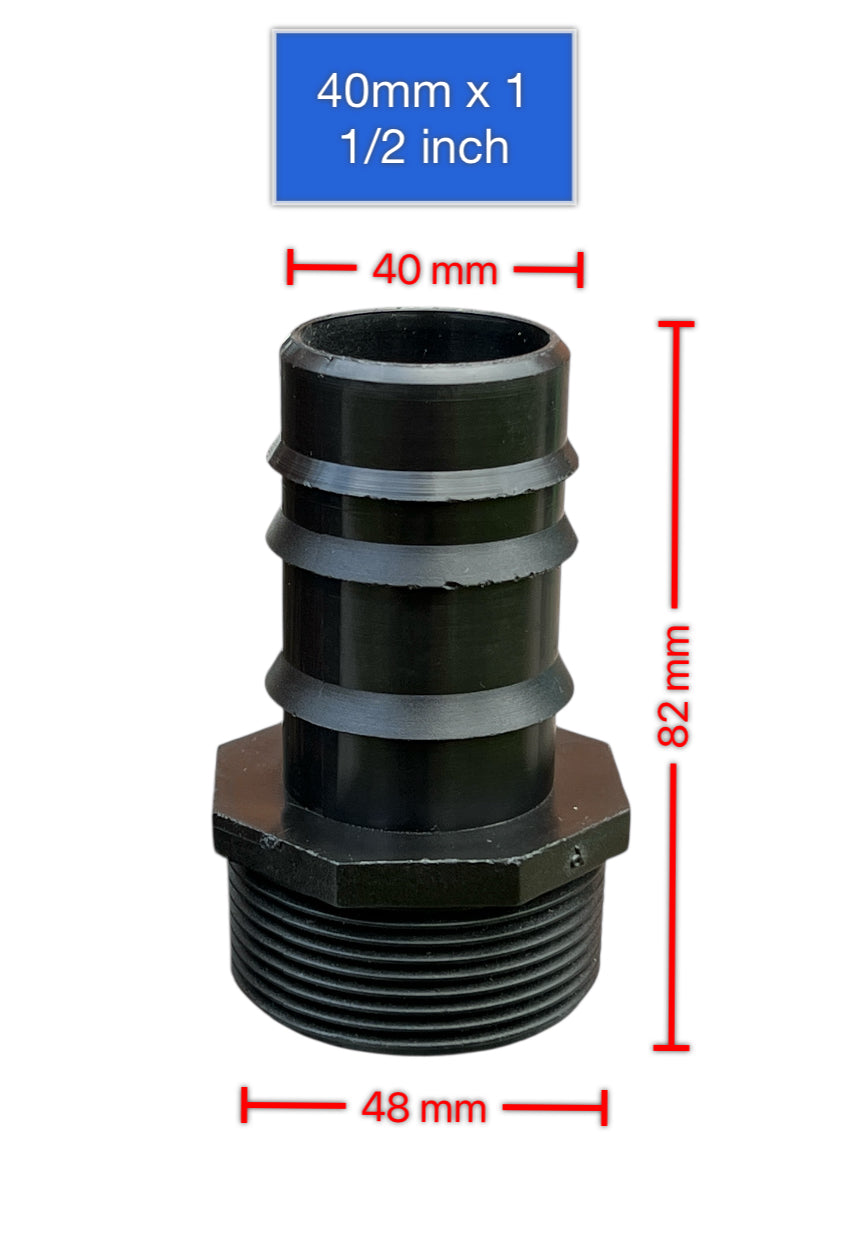 Barbed Hose Tail Fitting / Connector in Polypropylene, Male, BSP (PACK OF 2)