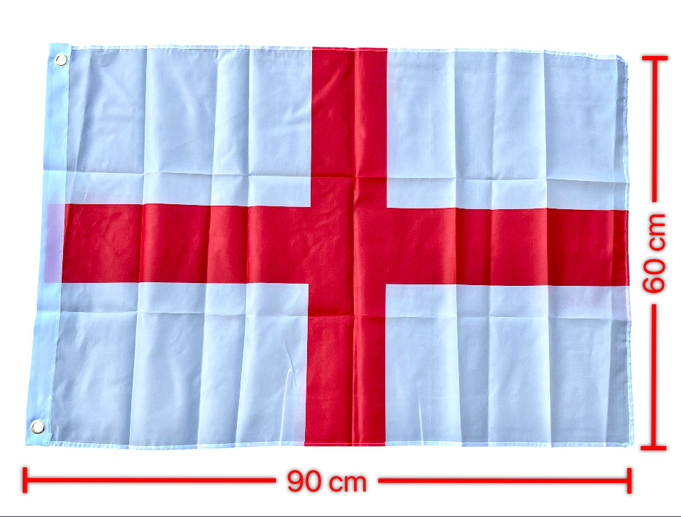 St George flag with stickers on a white background and dimensions indicated